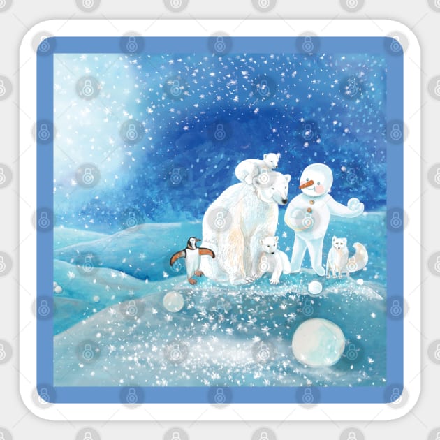 Arctic Animals and Snowman Sticker by Julia Doria Illustration